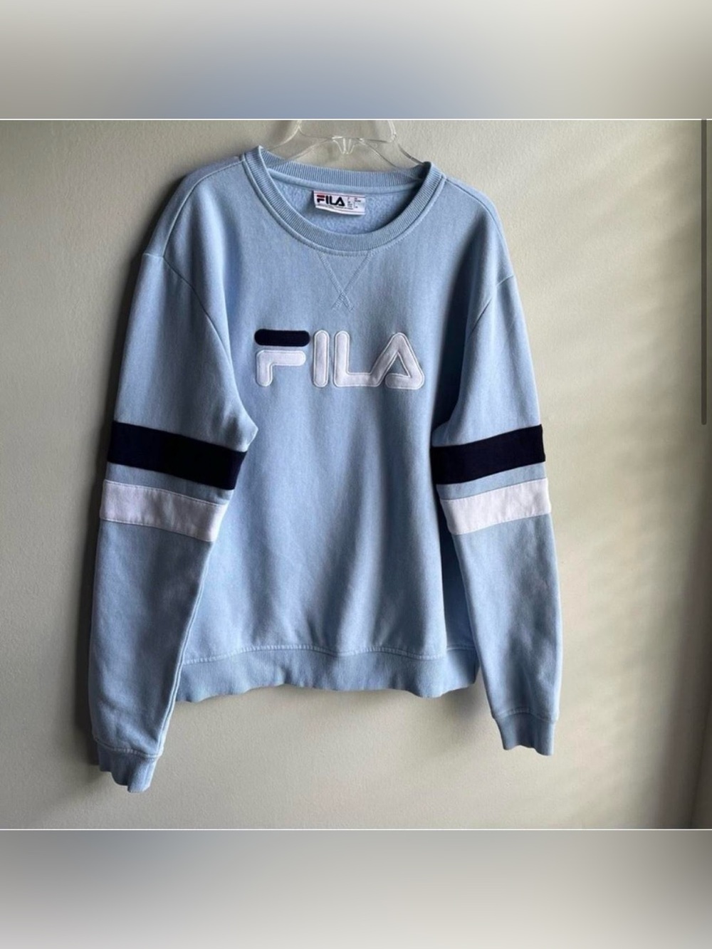 Fila Large Light Blue Crewneck Sweatshirt with Stripes on the Sleeves